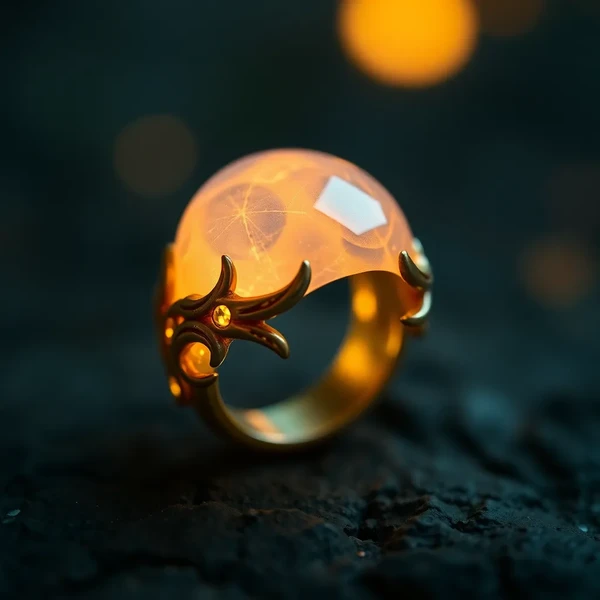 Elven resin ring, with delicate Gaussian electromagnetism luminescent glow